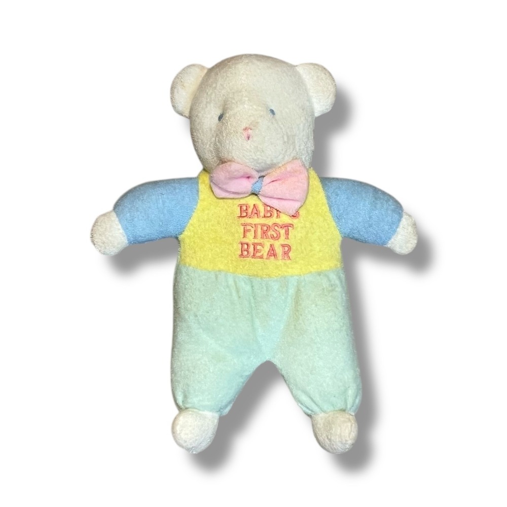 Vintage Soft Dreams Baby's First Teddy Bear Bow Terry Cloth Baby Plush Pastels‎